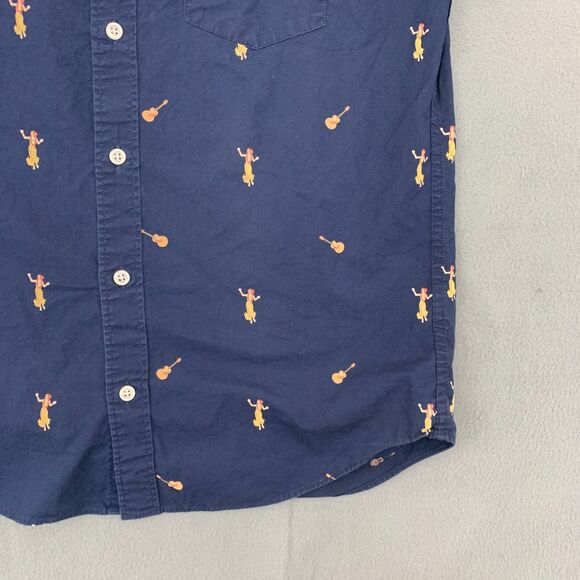 J. Crew Button Shirt Mens Size Medium Hawaii Girl Guitar Short Sleeve Blue - Picture 5 of 16